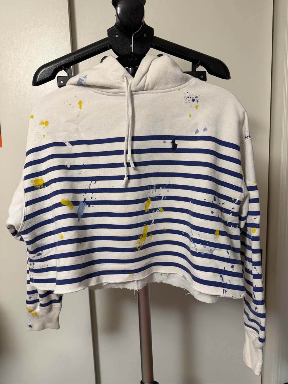 Polo Ralph Lauren Striped & Cropped Hoodie in with Paint Splatter